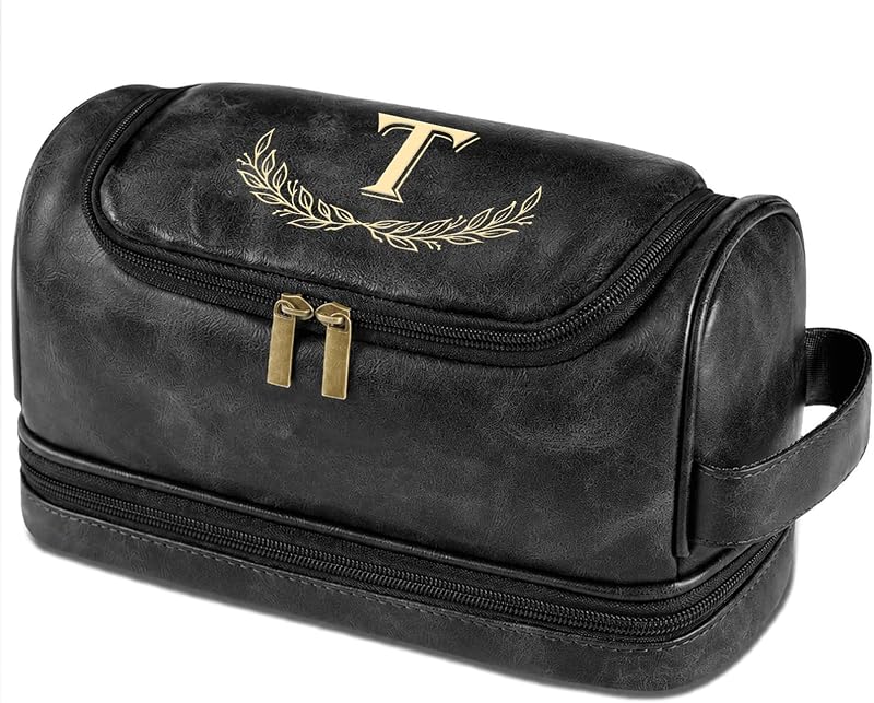 Necessaire masculina personalizada Sparklove com inicial, gancho e zíper, preta