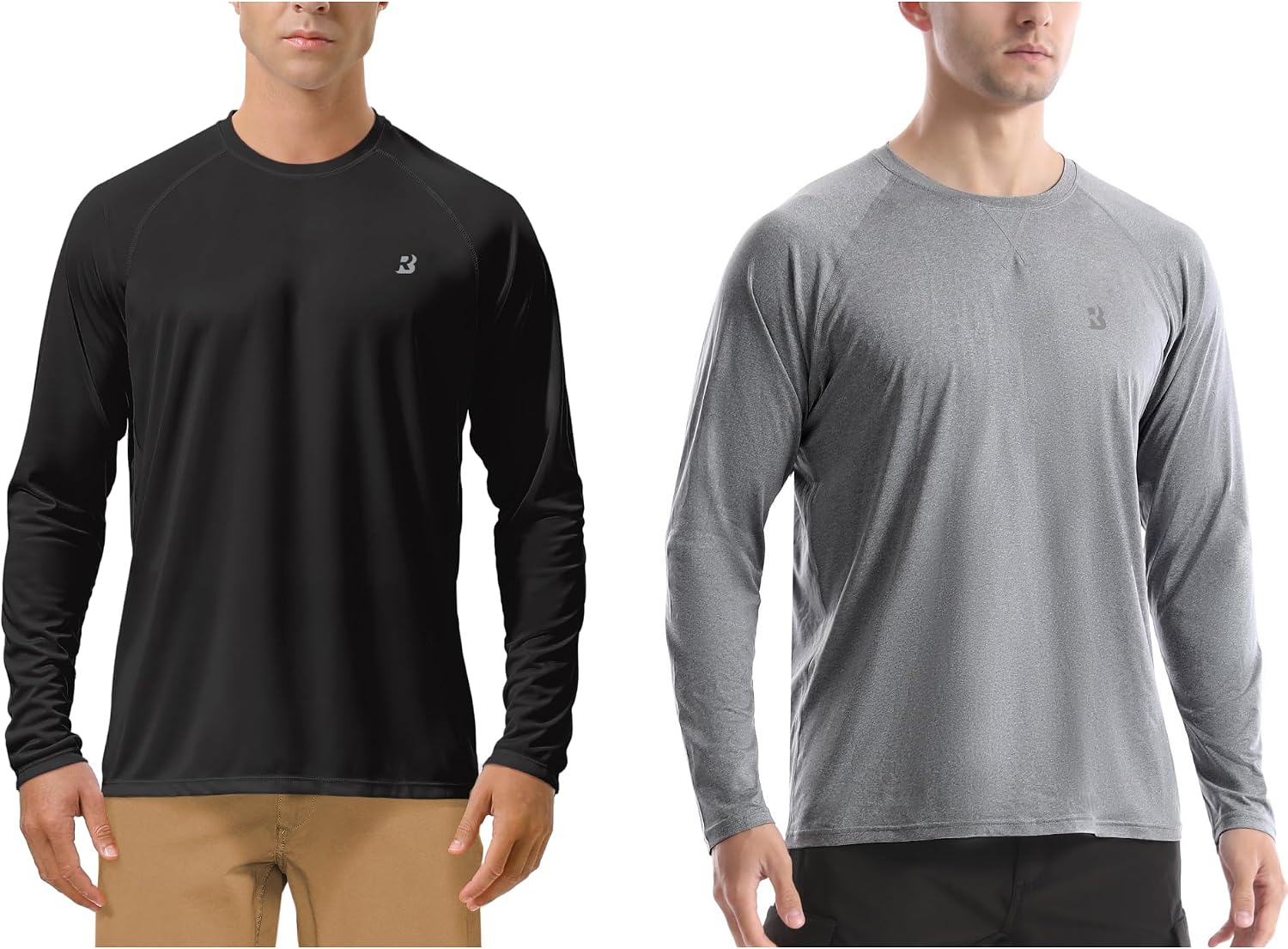 (Size:2XL) 2 Pack UPF 50+ UV Sun Protection Shirts Outdoor Long Sleeve SPF Diving Rash Guard for Fishing Hiking Swimming