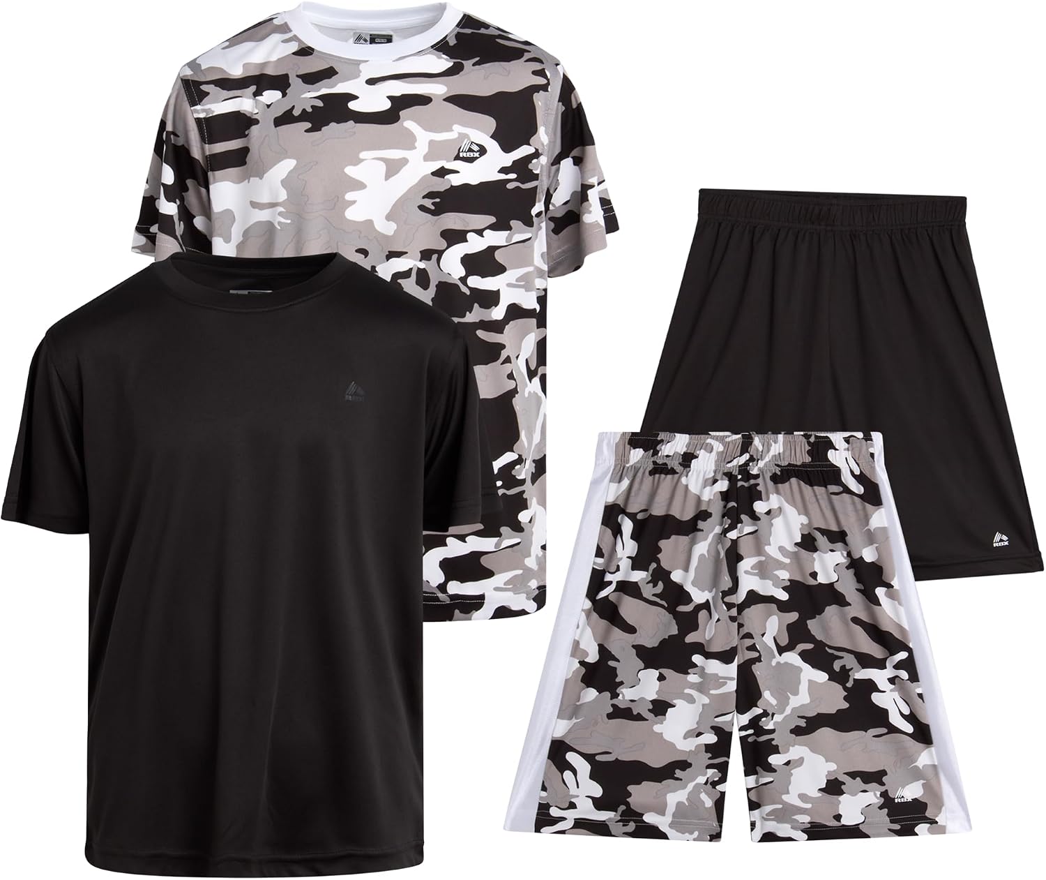 RBX Boys Athletic Shorts Set - 4 Piece Dry Fit Boys Short Sleeve Shirt & Basketball Shorts - Activewear Gym Short
