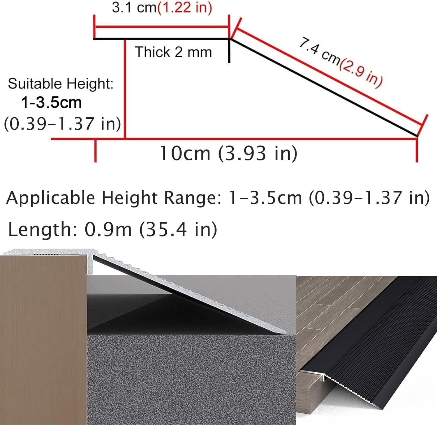 Aluminum Transition Strip, 4" Wide Threshold Strip, Floor Transition Strip, Self Adhesive Threshold Strip, Transition Bar Edge Decoration-Gray||Length 0.9m
