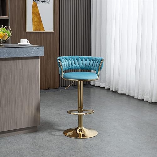 Miniatura 2 de Kakotito Taburetes de bar giratorios de terciopelo de 360 con respaldo bajo y reposapiés, taburetes de bar ajustables, taburete de bar dorado (1