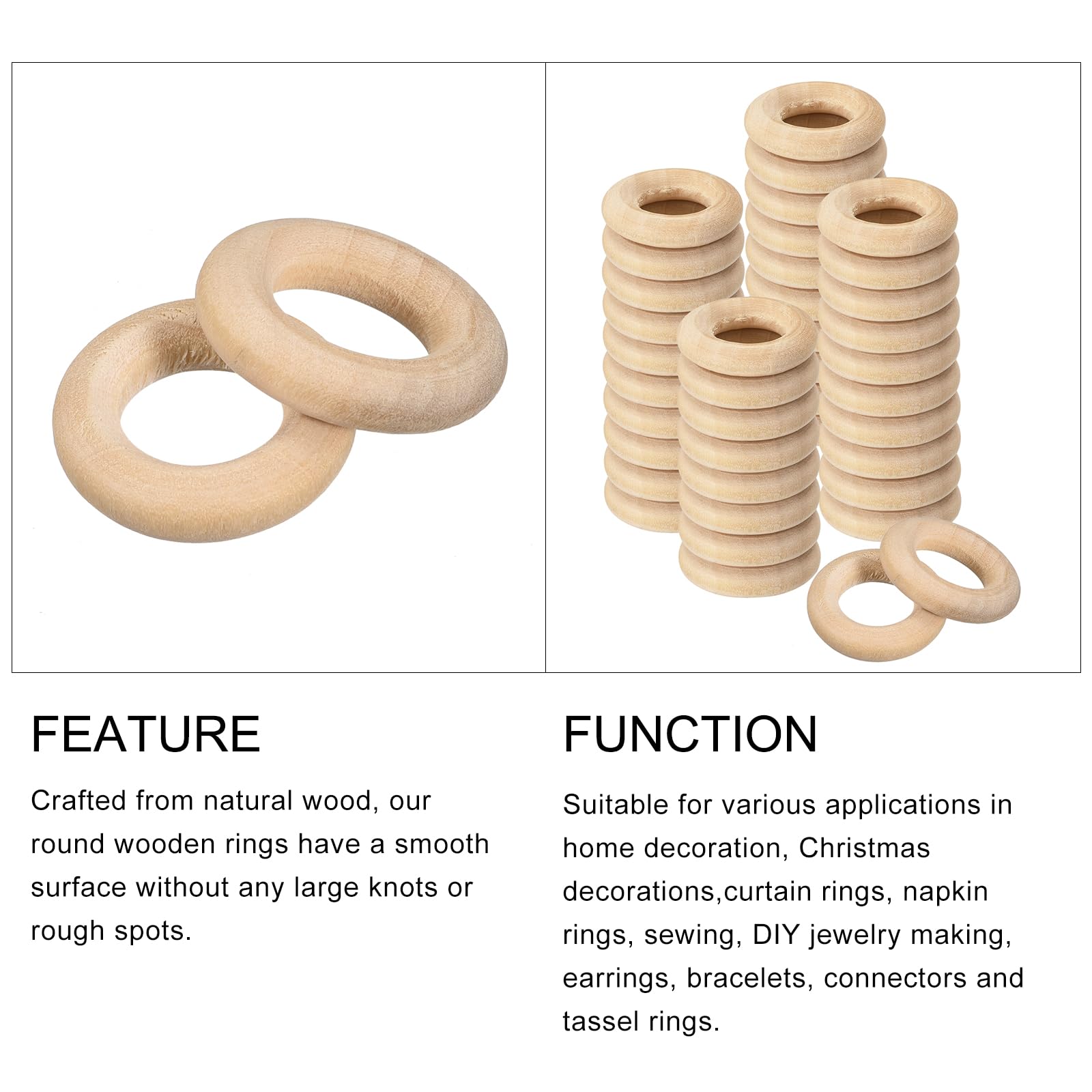 METALLIXITY Unfinished Wood Rings (20x5mm/0.79"x0.2") 60Pcs, Natural Solid Wooden Circle Hoops - for Home Decor DIY Craft Macrame - Image 4