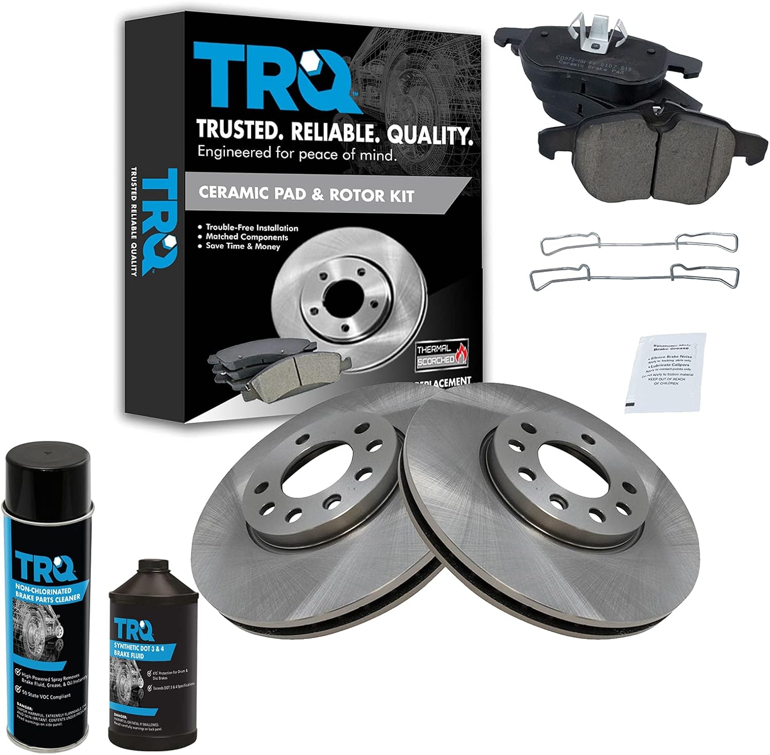TRQ Front Brake Pad & Rotor Kit Brake Chemical Kit Brake Pads Brake Rotor Ceramic Compatible with 2003-2011 Saab 9-3 2010 9-3X