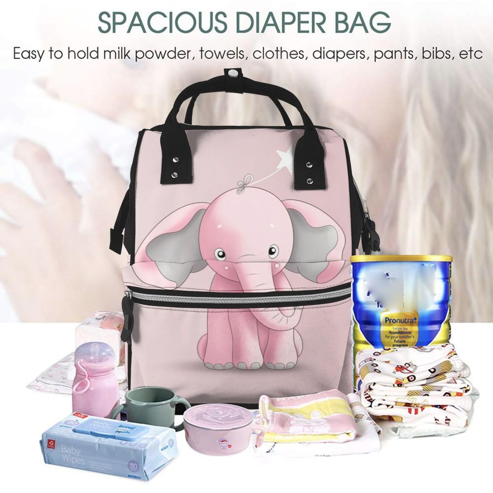 Petit sac à langer éléphant sac à dos multifonction sac à dos à couches étanche sac à dos momie grande capacité sac de voyage essentiel sac pour bébé avec matelas à langer, porte-tétine