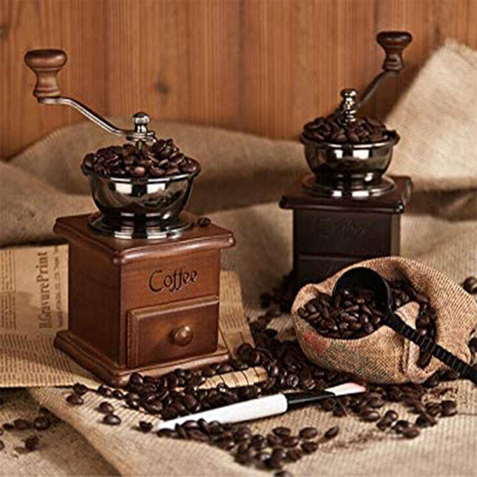 Macinacaffè Manuale, Macinacaffè Vintage A Manovella in Legno con Impostazione di Macinatura, Macinacaffè per Casa, Ufficio in Viaggio Campeggio, A