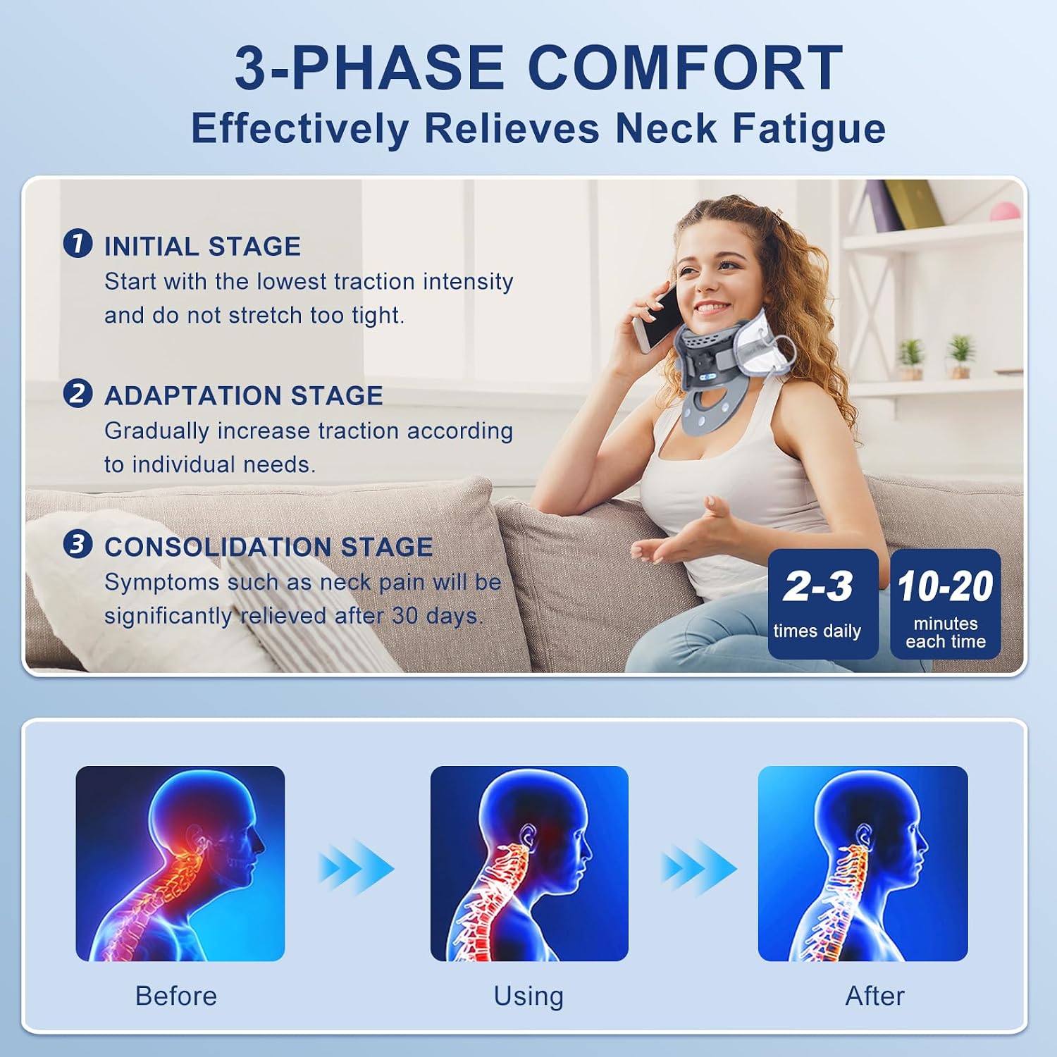 Cervical Neck Traction Device, Inflatable Neck Stretcher for Pain Relief, Posture Correction, Neck Brace Neck Decompression Device with Air Pump