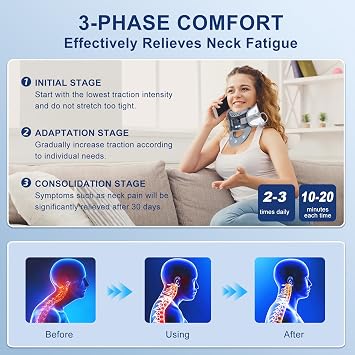 Cervical Neck Traction Device with Air Pump, Neck Stretcher for Neck Pain Cervical Traction Device for Home Use, Neck Decompression Device for Improved Spine Alignment & Relaxation