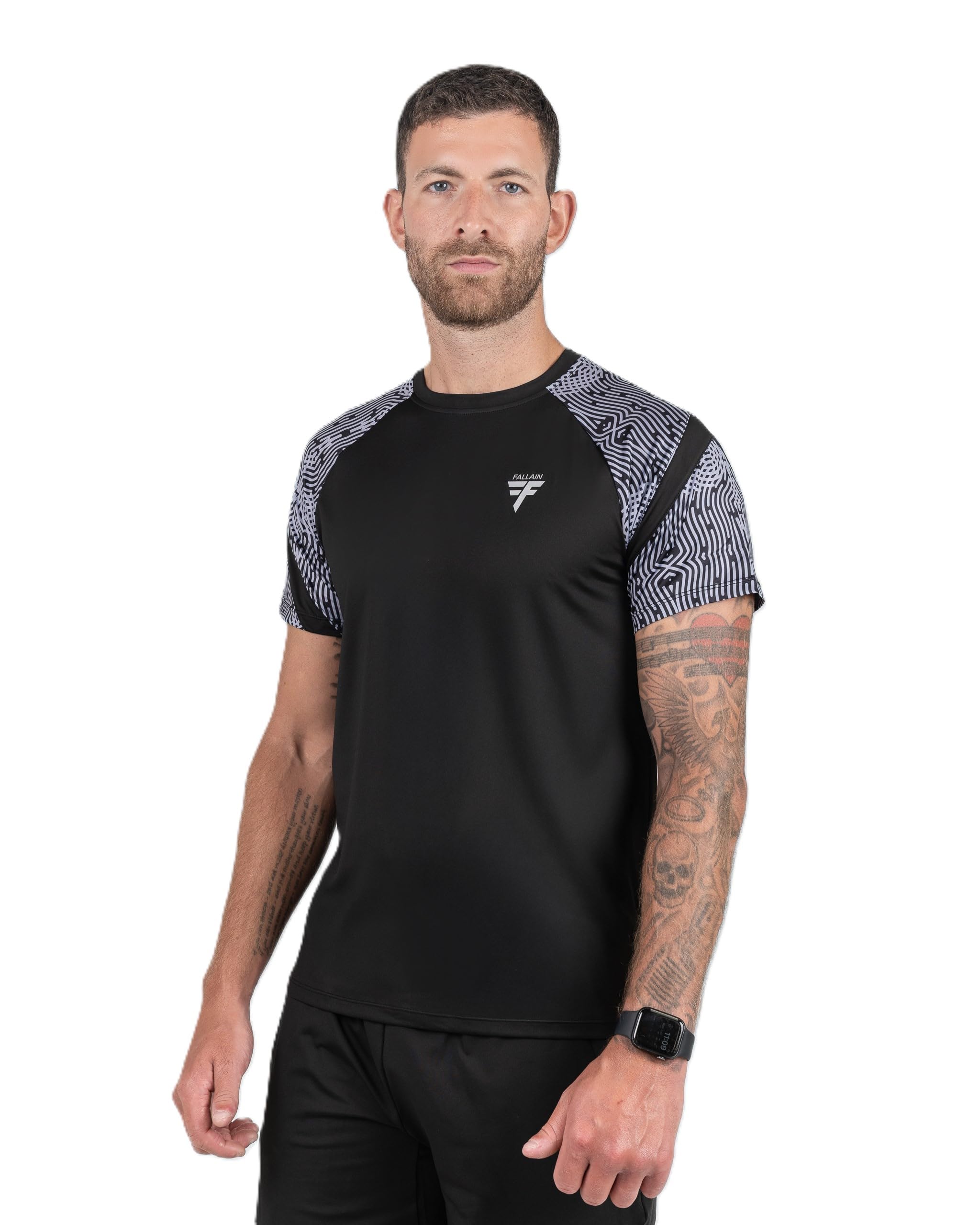 Fallain Fitness Performance T-Shirt, Black, XS-XL, Athletic Fit, Celtic-Inspired Training Tee, 90% Polyester/10% Elastane, Short Sleeve (UK, Alpha, XL, Regular, Regular)