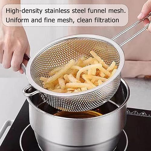 Miniatura 5 de Colador de acero inoxidable de malla fina con mango largo colador de cocina multiusos para colar, enjuagar, freír, cocinar al vapor y cocinar