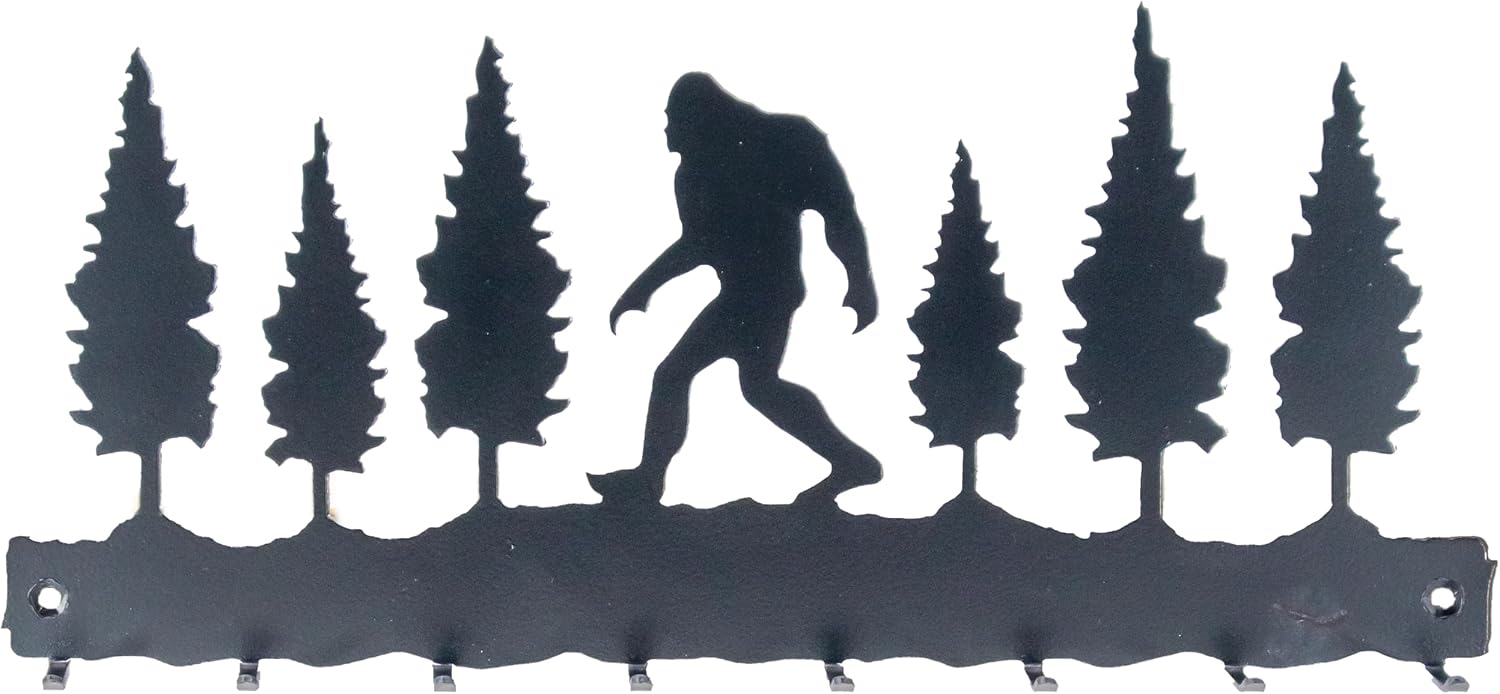 5 STAR SUPER DEALS Wall Mounted Key Holder with 8 Hooks – Bigfoot Forest Design, Matte Black Metal Organizer