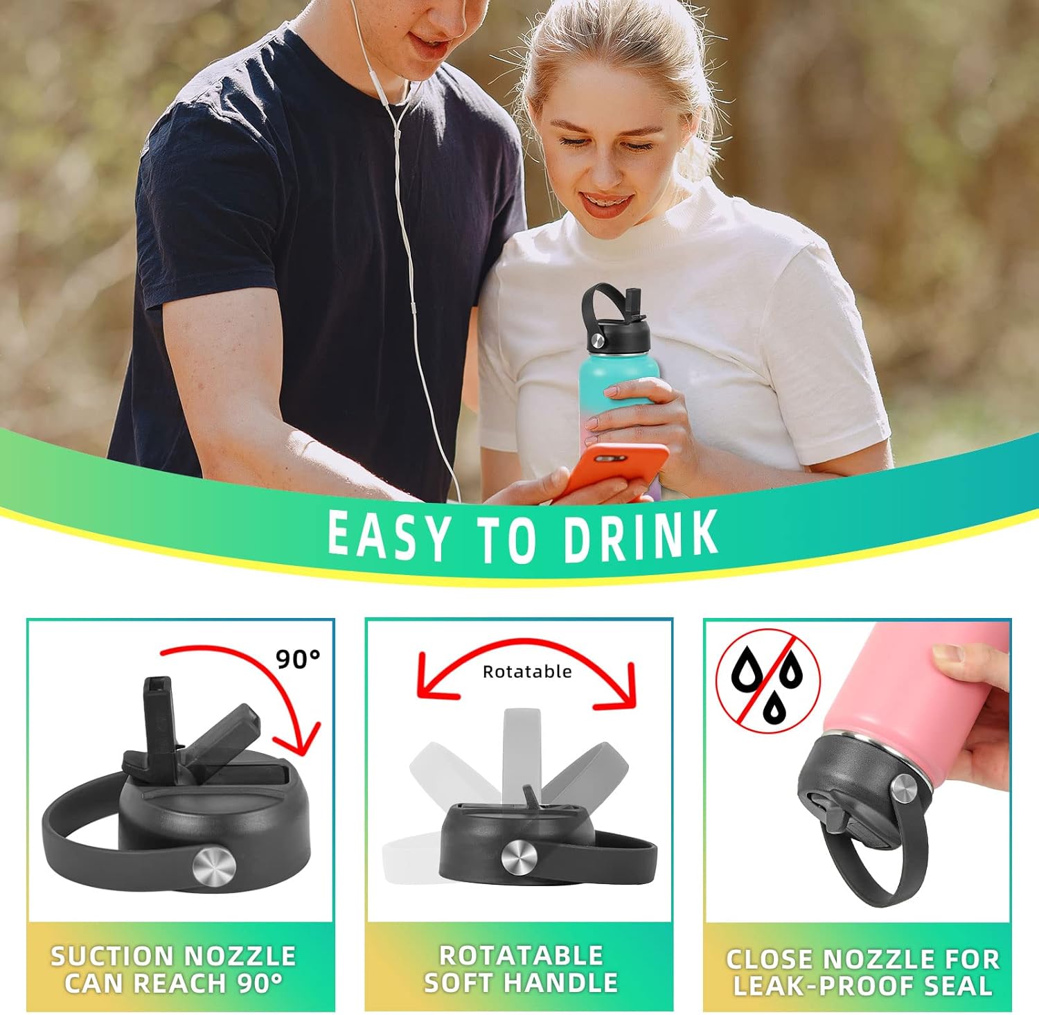 Tonlinco Straw Lid for Hydroflask Wide Mouth,Lids with Straw Compatible with Hydro Flask 20 32 40 oz Wide Mouth Wide Mouth Straw Lid Compatibility Most Sports Water Bottle (Black) : Sports & Outdoors