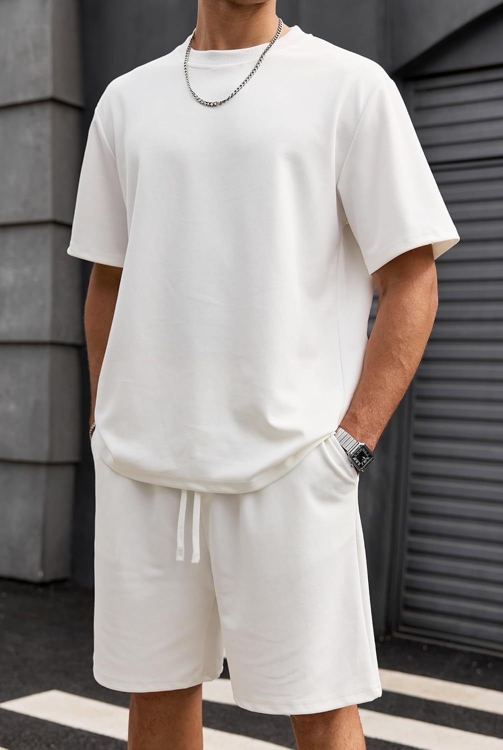 Men's Oversized 2 Piece Set T-shirts and Shorts Heavyweight Summer Casual Outfit Matching Set (S-XXL)