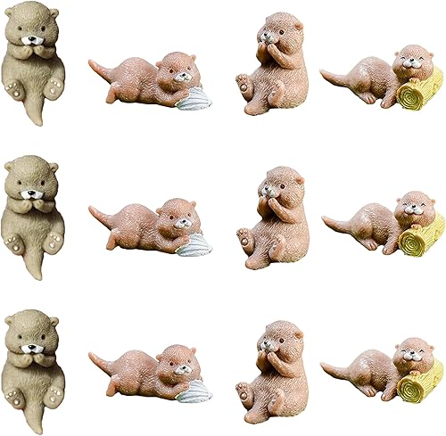 12 figuras de nutrias en miniatura, juguetes de nutria pequeña para paisajes decorativos de musgo de jardín, jardines de hadas, casas de muñecas,