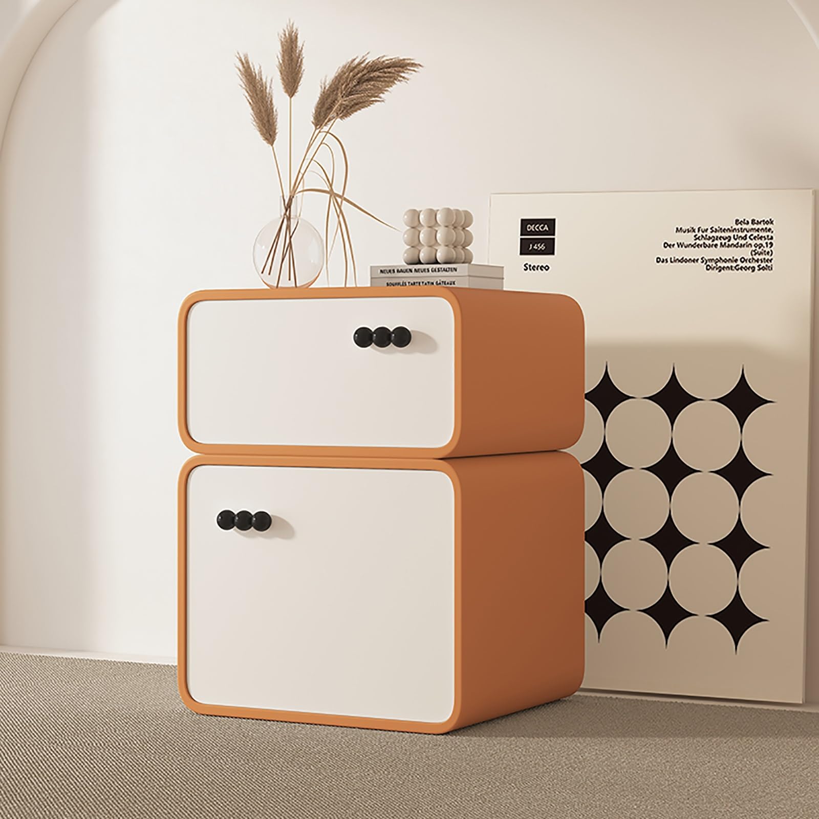 SXZenSpace Modern Wooden Nightstand with 2 Storage Shelves, Contrast Color Design, Solid Wood Bedside Table for Bedroom, Stylish Small Side Table, Contemporary Furniture