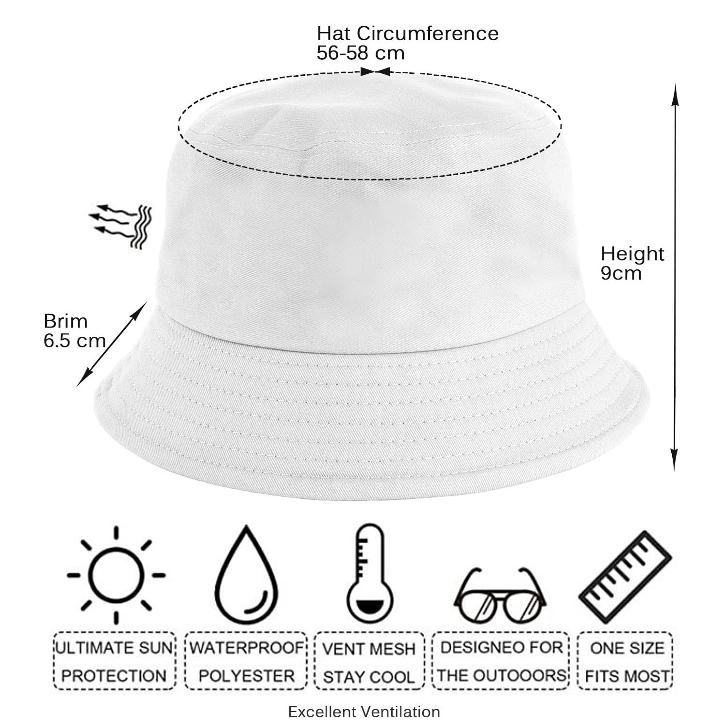 Tuopuda Cappello Pescatore Uomo Donna, Pieghevole Cappello da Pesca in Cotone Cappelli da Spiaggia Protezione del Sole Bucket Hat per Escursionismo Campeggio Viaggio Pesca 56-58cm
