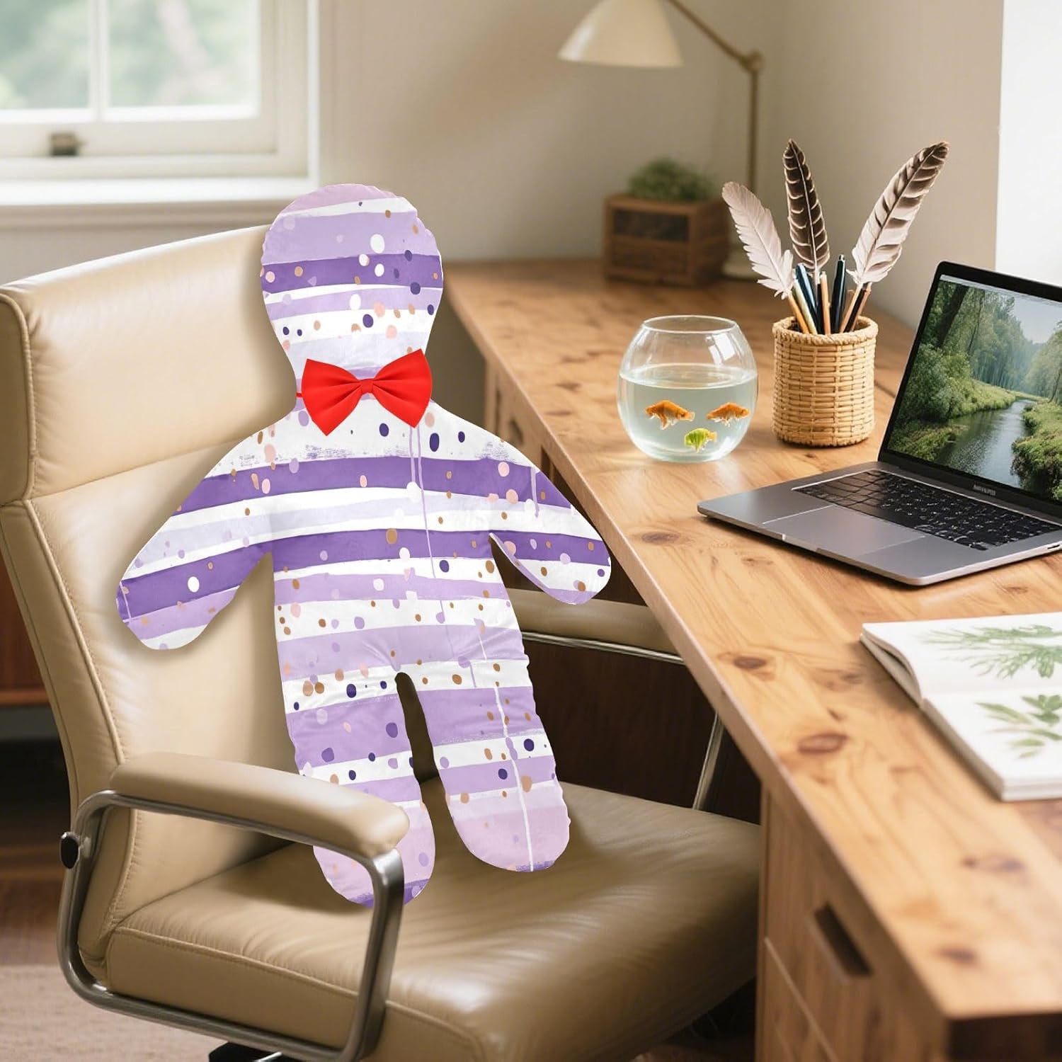 Purple Stripe Dot Human-Shaped Pillow Soft Body Pillows Washable Velvet Pillows for Anxiety Relief Sleeping Cuddling & Support