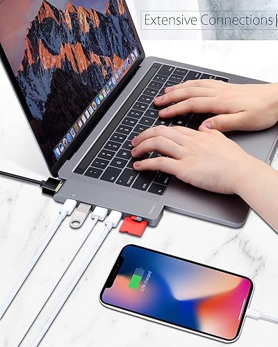 Miniatura 8 de Hub USB C para MacBook Pro, adaptador multipuerto USB C a 4K HDMI 7 en 2, puerto Thunderbolt PD, puertos USB 3.0, lector de tarjetas SDTF para