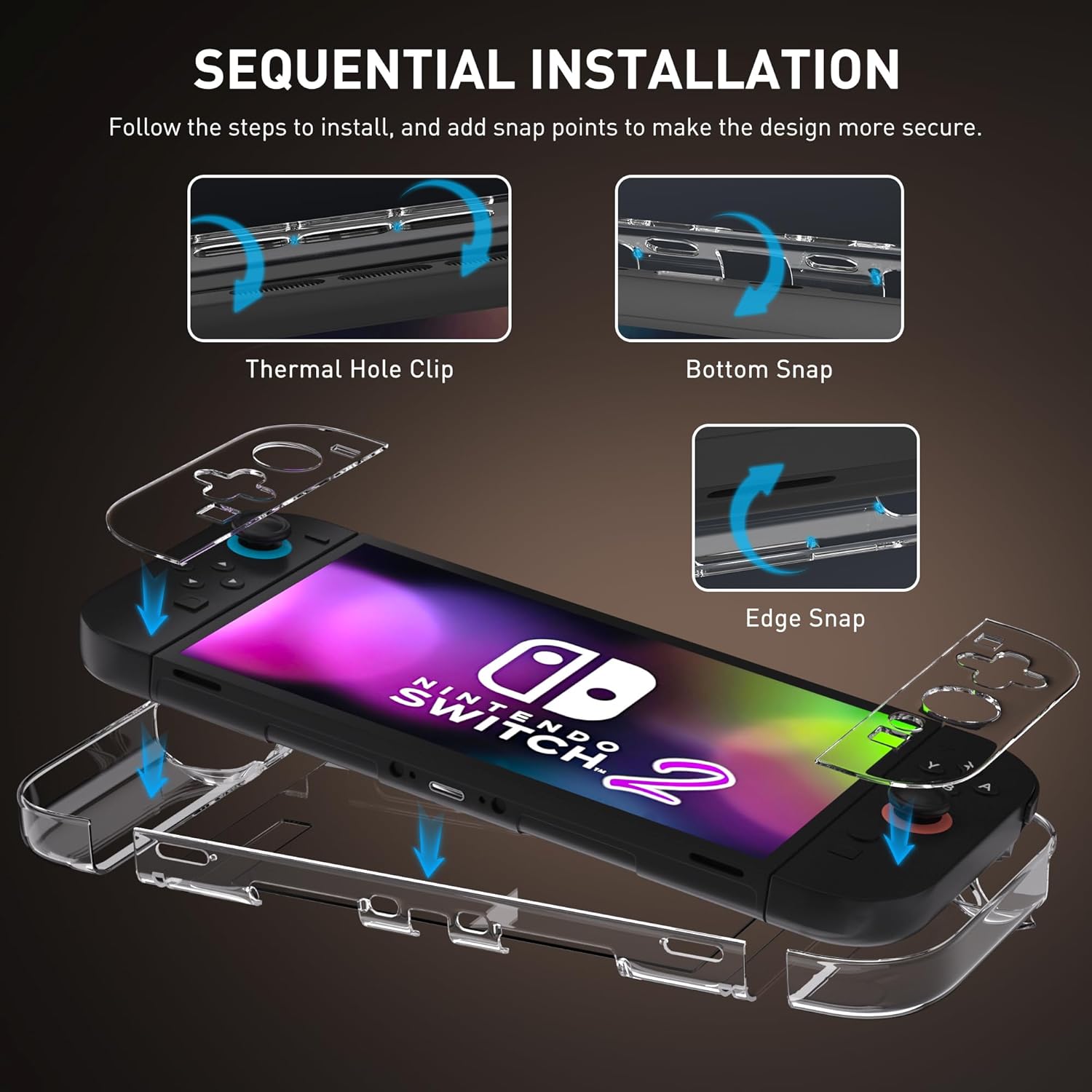 [Easy Docking Version] GLDRAM Clear Case for Nintendo Switch 2 (2025), Dockable Hard Shell PC Protective Skin Cover with Screen Protector & 4 Thumb Grips for Switch 2 Console & Split Grips- Crystal - Image 5