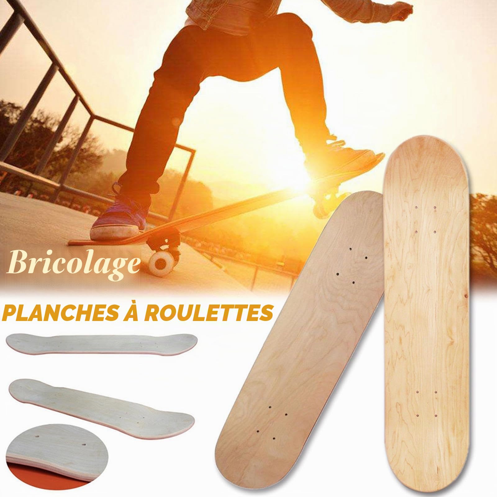 Planche à roulettes professionnelle Blank en bois d'érable, 8 pouces, 8 couches, érable brut, double concave, planche à route, planche à skate brute avec concave moyenne- adulte garçon
