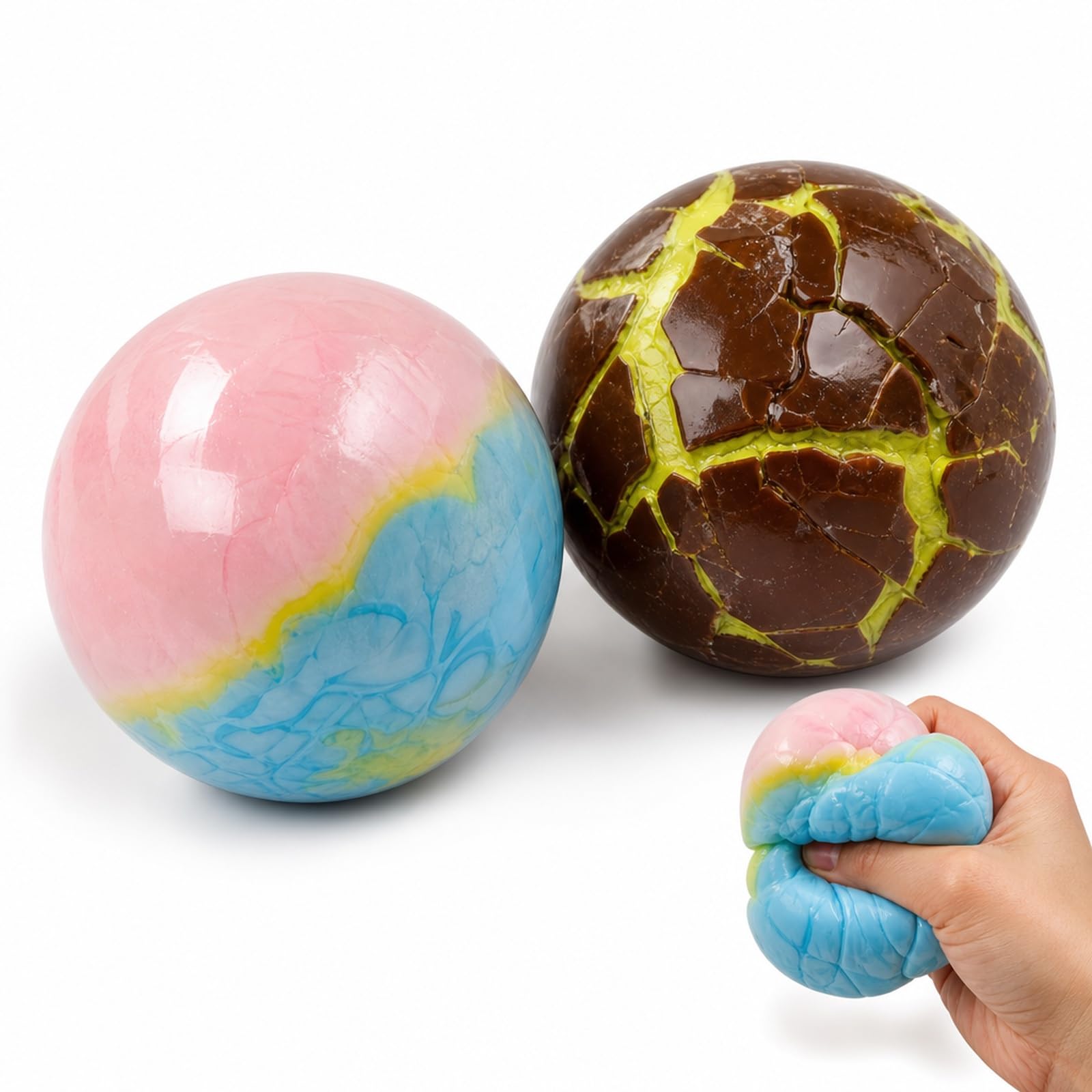2 PCS Wax Cracking Squishy,Chocolate Squishys Butter Squishys, Stress Relief for Office Workers , Fidget Tool for Emotion Management, Two Macaron Coloured Stress Balls with Crispy Shell Design