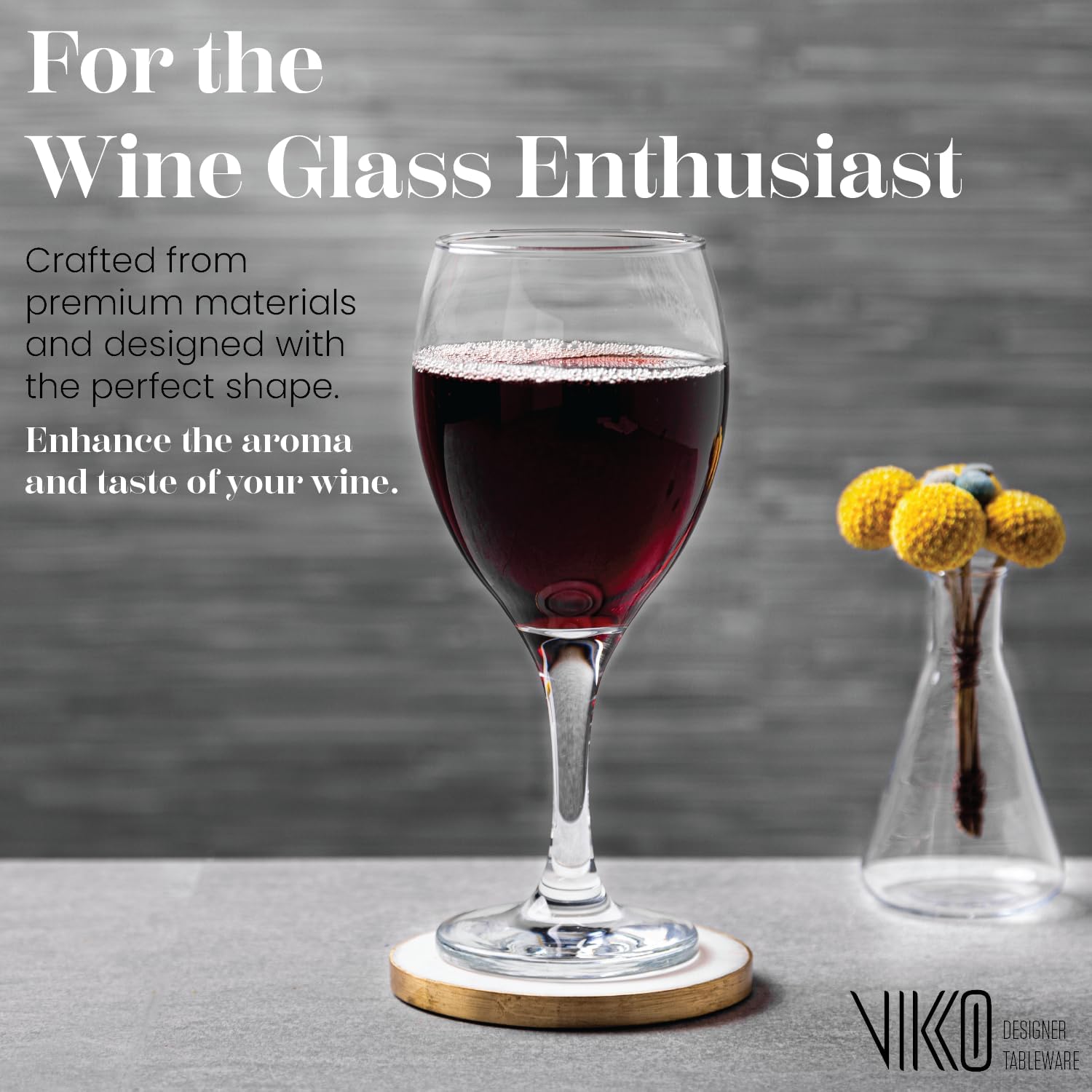 Vikko Wine Glasses, 15 Ounce Wine Glass, Set of 6 Stemmed Glasses for Red and White Wine, Copas De Vino, Thick and Durable Wine Glasses, Dishwasher Safe, Wedding, Holiday, Housewarming Gift