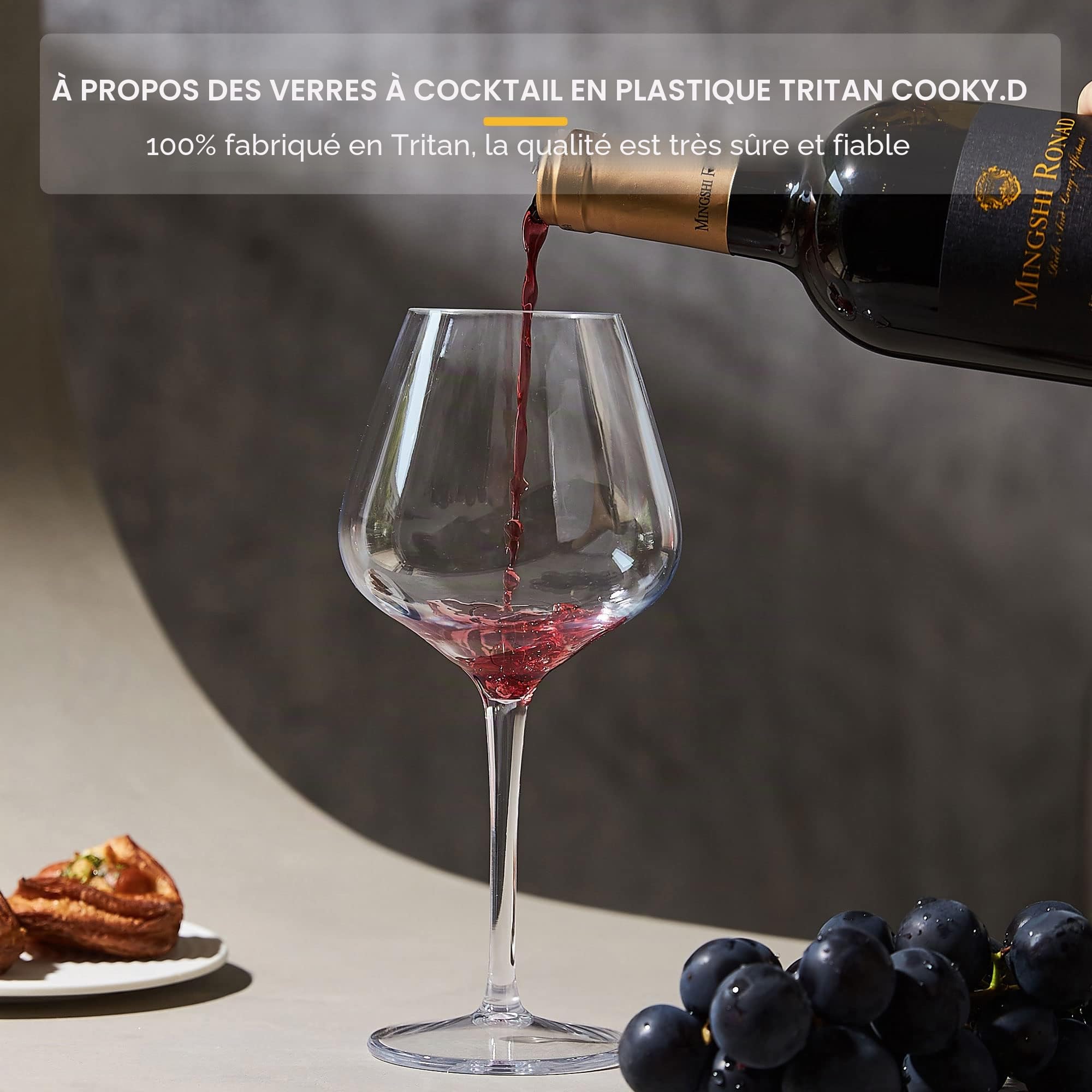 Incassable Verres à Vin Rouge Blanc en Tritan-Plastique Cadeaux de Mariage, Lavable au Lave-vaisselle, 530 ML, Lot de 4