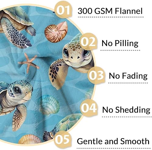 Miniatura 4 de Manta de tortuga marina, suave, mullida y cálida, manta de tamaño individual de 60 x 80 pulgadas para cama, sofá y sala de estar, bonita manta azul