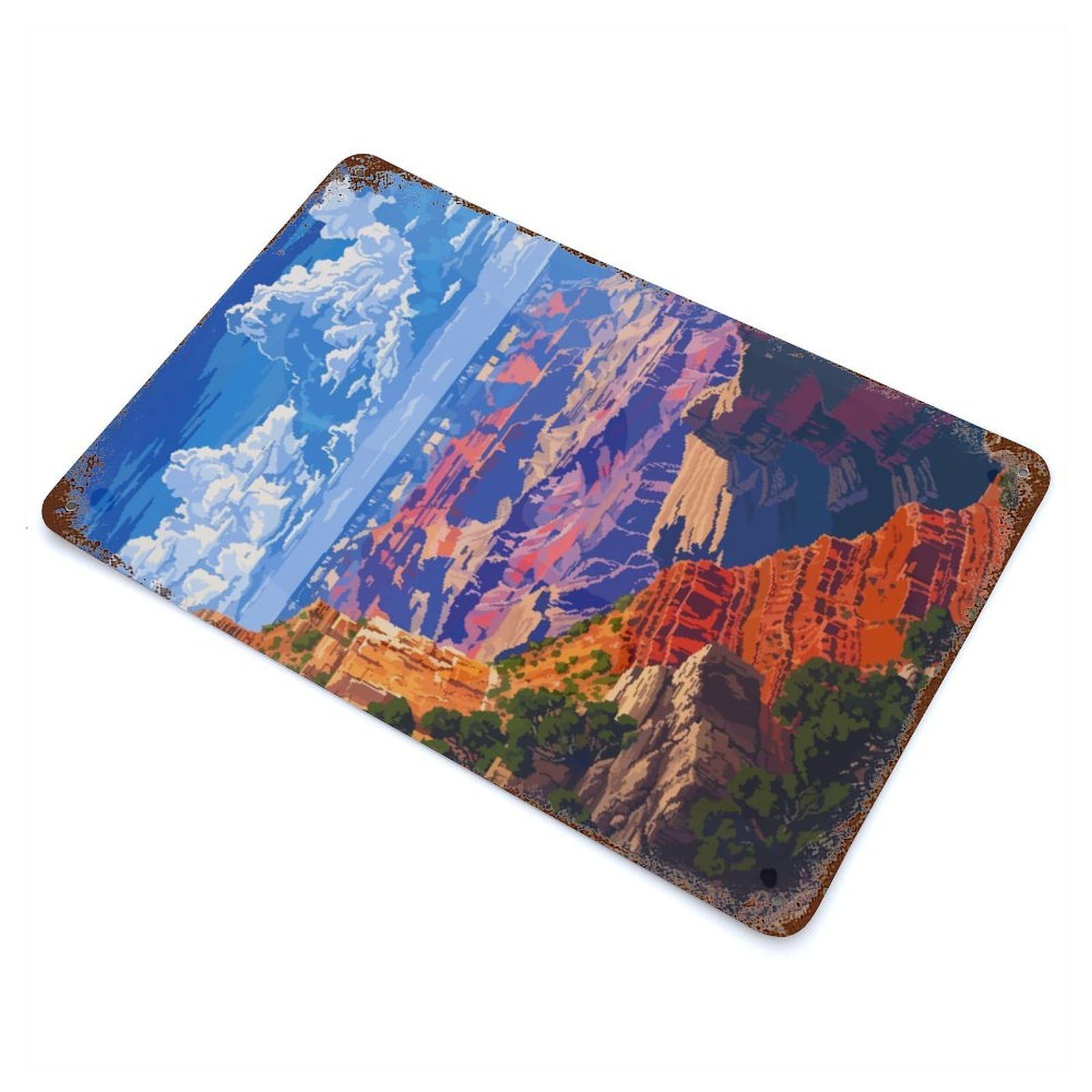 Grand Canyon Pixel Art Rusty Metal Tin Sign 11.8"x7.9", Ideal for Farmhouse, Kitchen And Entryway Decor