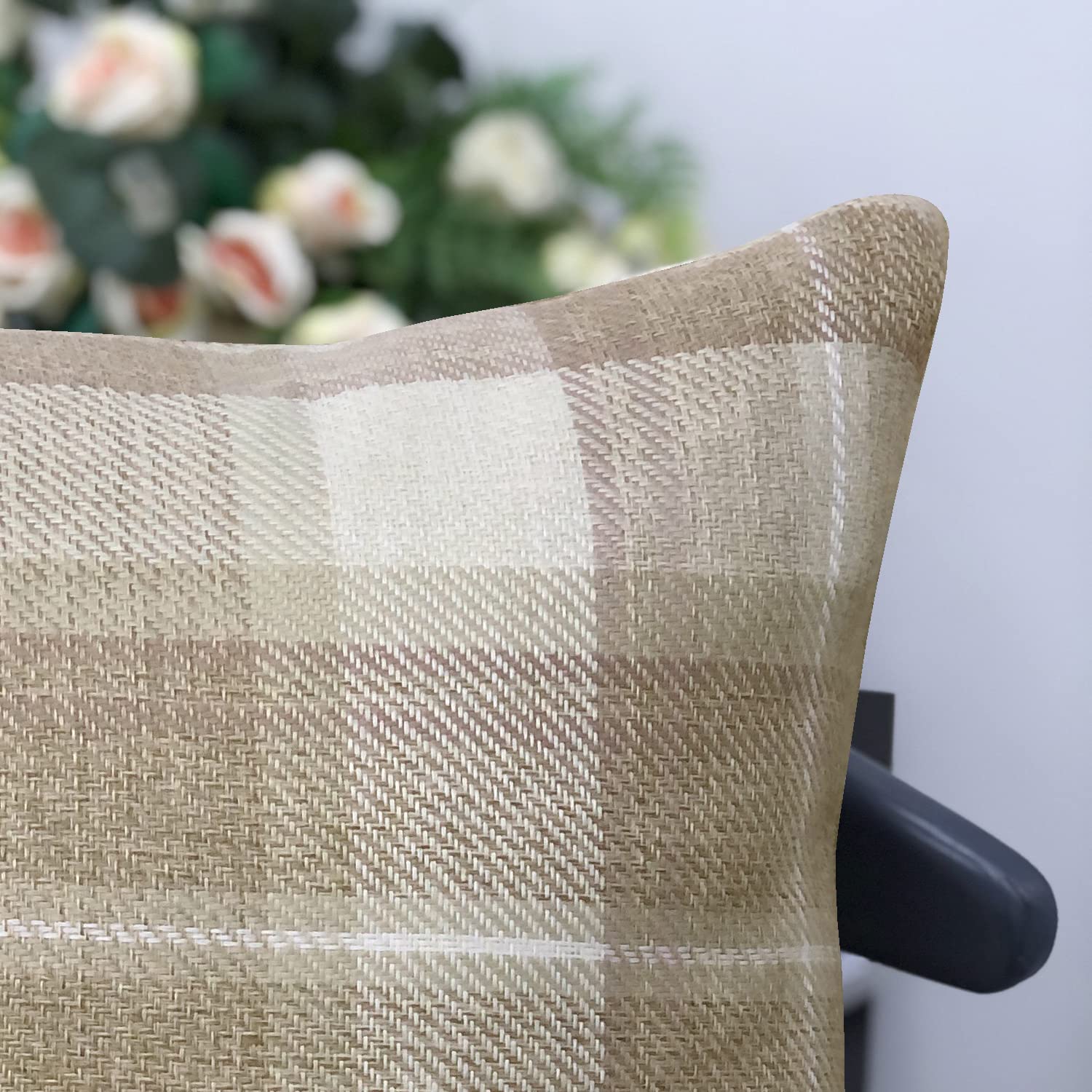 always4u Lot de 2 housses de coussin carrées à carreaux style écossais classique et durable pour canapé et chambre à coucher Beige 45 x 45 cm
