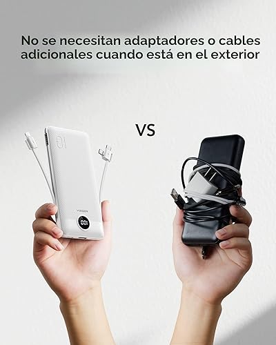 Miniatura 7 de VEGER - Cargador portátil de iPhone, cables integrados, carga rápida USB C, batería externa delgada de 10,000 mAh, enchufe de pared y USB para b