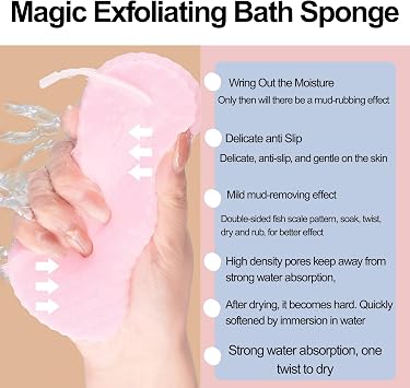 3PCS Magic Exfoliating Body Bath Sponge, Soft Exfoliating Bath Sponge,Remover Dead Skin and Reusable (Blue, Pink, Gray)