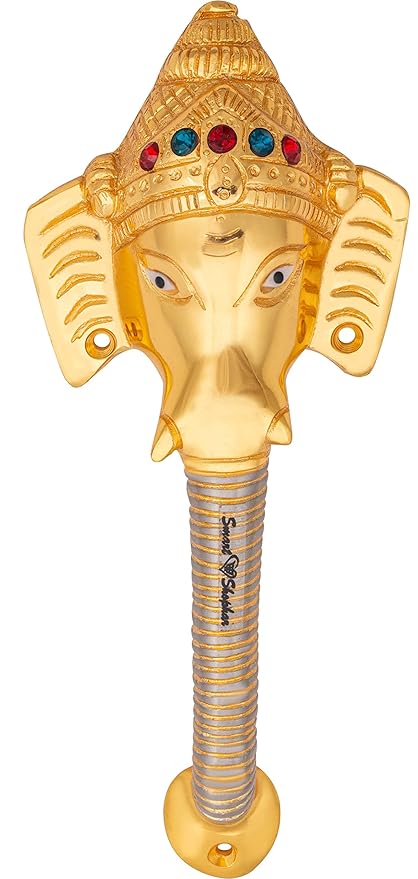 SMART SHOPHAR Brass Ganesha Avighna Pull Handle 6 Inches Gold Silver Pack of 1 / Heavy Duty Door Handle/Pull for All Types Wooden Furniture Doors and Windows / 1 Year Warranty