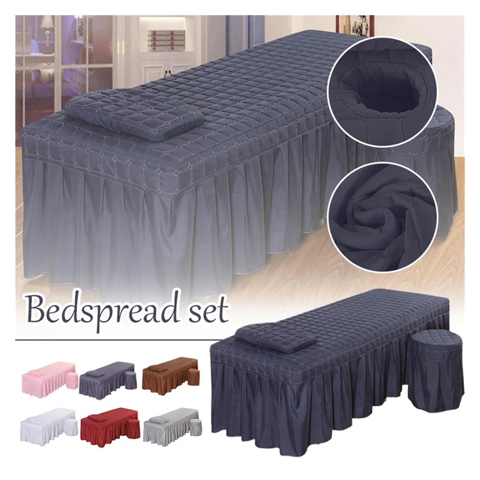 Sábana De Cama For Salón Belleza, Colchón Acolchado Grueso, Falda, Colcha Con Agujero For La Cara Para camillas de masaje(4,190cm x 70cm)