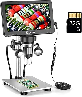 Dcorn 7'' LCD Digital Microscope with 32GB TF Card, Handheld USB 1200X Magnification 1080P Video Microscope with Metal Stand for Error Coins Soldering Kids, PC View, Windows/Mac Compatible