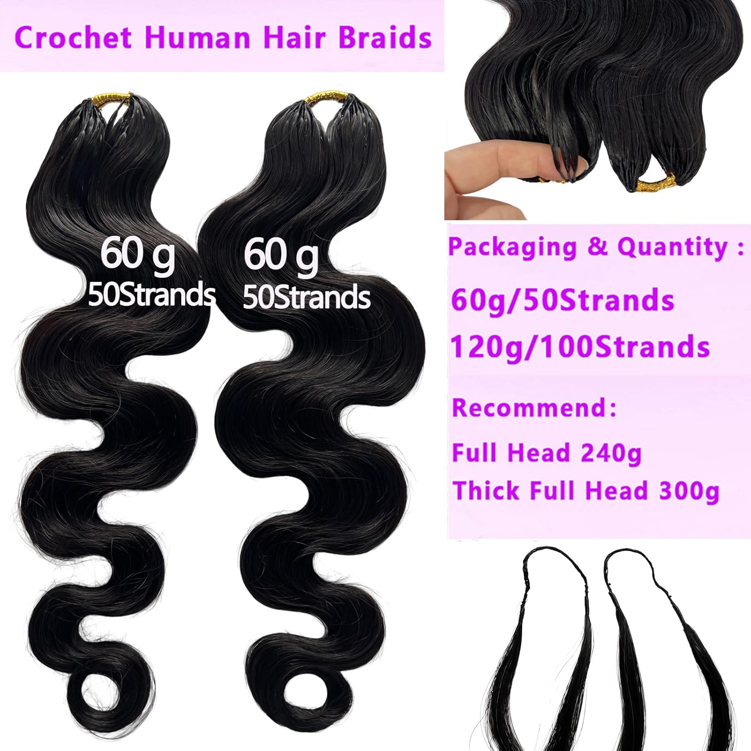 Pre Separated Feather Body Wave Crochet Human Hair Lightweight Extensions Miracle Knots Crochet Loose Curly Hair Reusable For Boho Micro Locs Bundles 20Inch 120g 100Strands