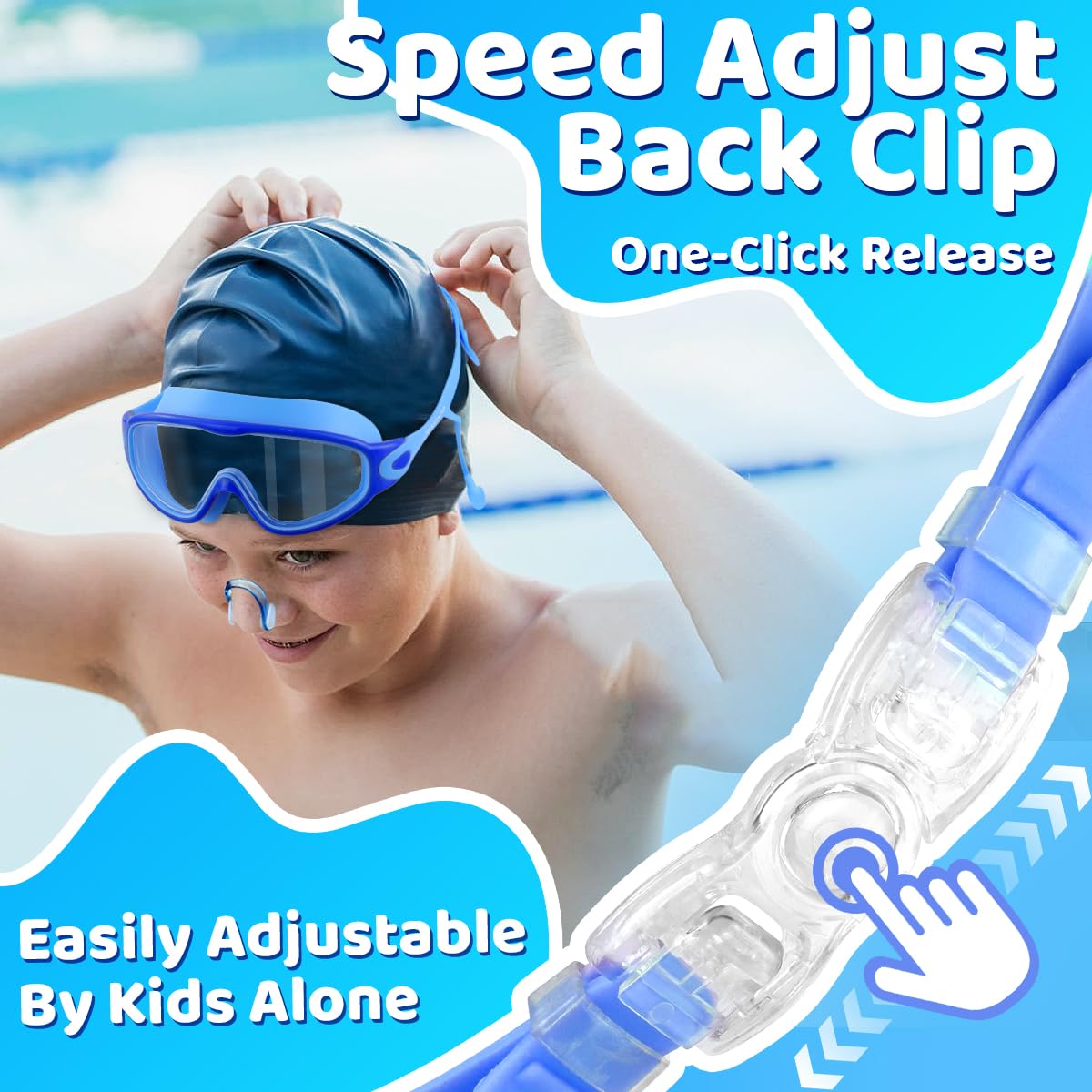 Vvinca Lunettes de natation pour enfants avec bouchons d'oreilles et pince-nez - Lunettes de natation anti-buée/UV pour garçons et filles de 3 à 15 ans