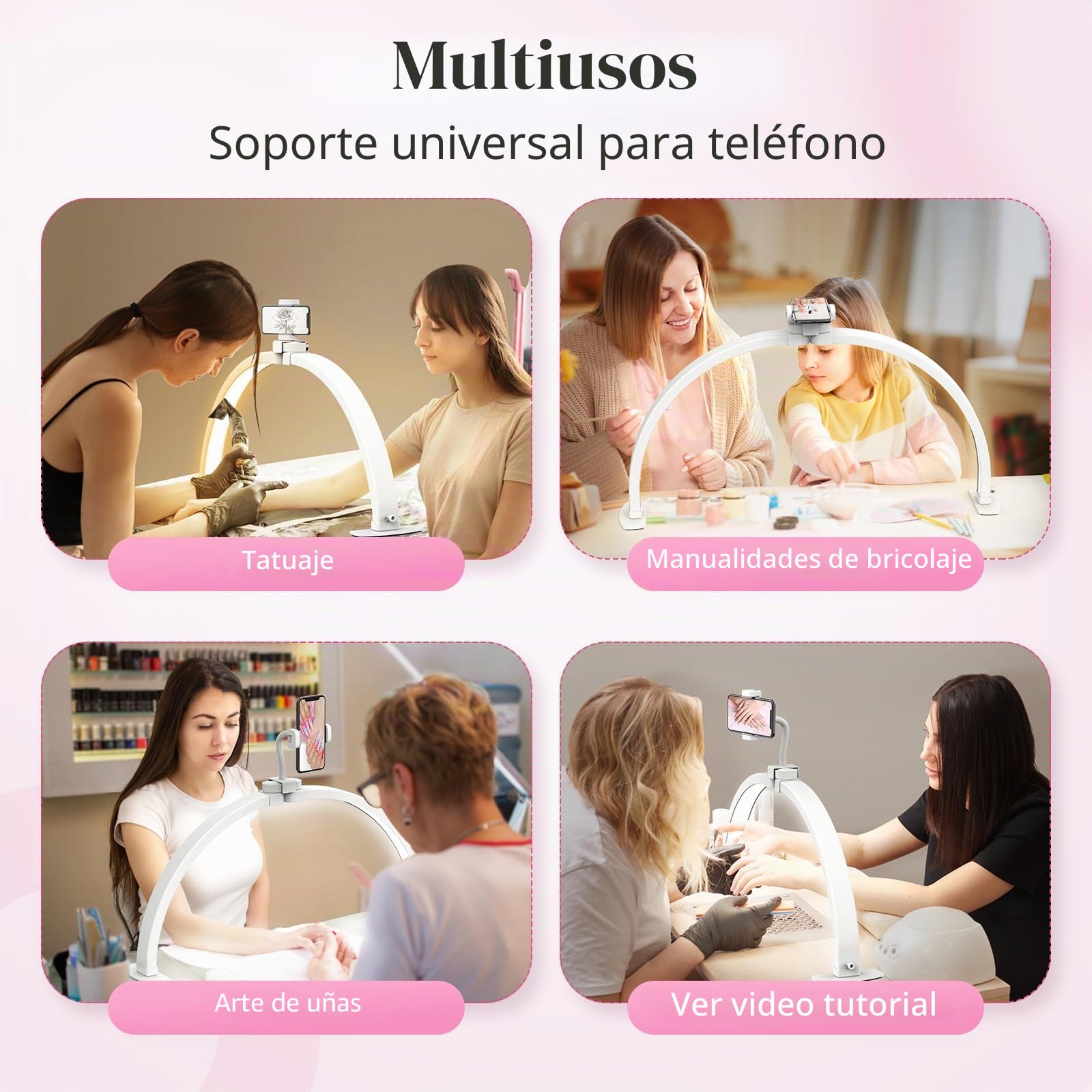 Lámpara de Media Luna para Manicura: Lámpara de Arco de 58 cm para Manicuristas con Soporte para Teléfono para Principiantes - 3 Modos de Color y 10 Niveles de Brillo Ajustables - Lámpara de Uñas