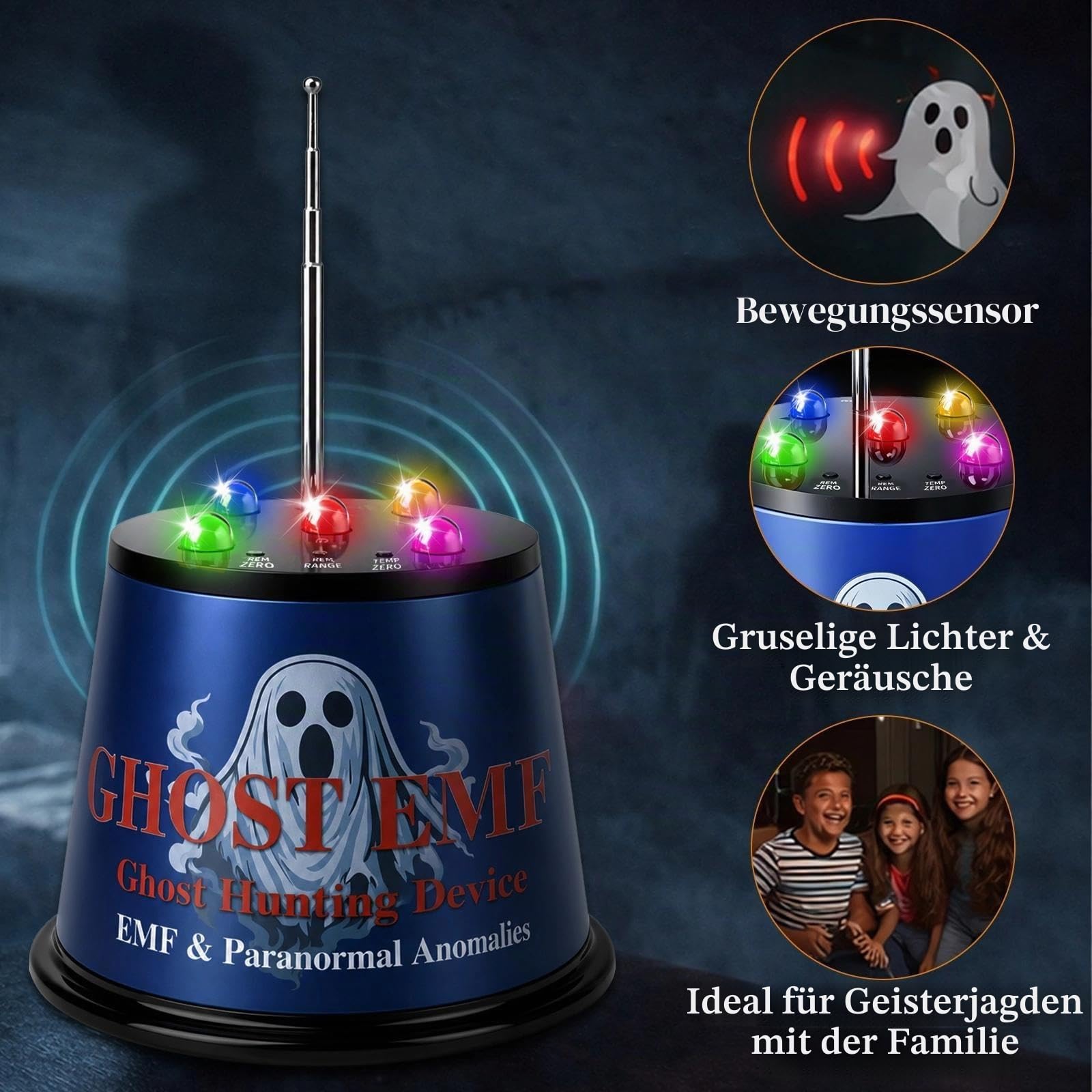 EMF-Detektor Geisterjagdausrüstung, paranormale Untersuchungsausrüstung mit 5-stufiger Empfindlichkeits- und Temperaturerkennung, REM-Pod für Geisterjäger, Erkundung und Geisterjagd (blau)