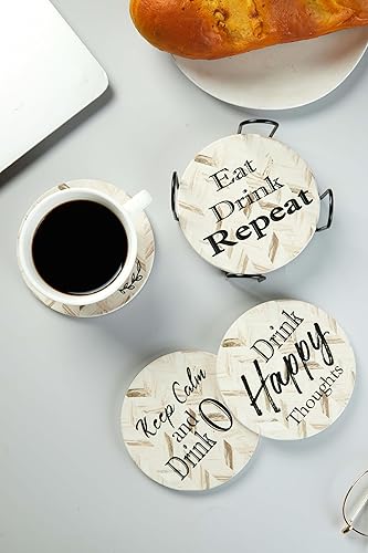 Juego de 6 posavasos de cerámica absorbentes con soporte, bonitos diseños divertidos, estilo moderno de granja, únicos y personalizados para