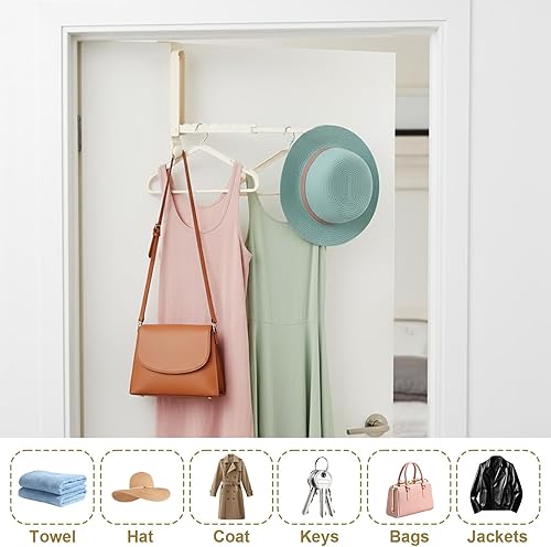 Miniatura 6 de Estante de secado sobre la puerta, colgador plegable sobre la puerta con toalleros para abrigos, ropa, sombreros, bolsas, lavandería, baño,