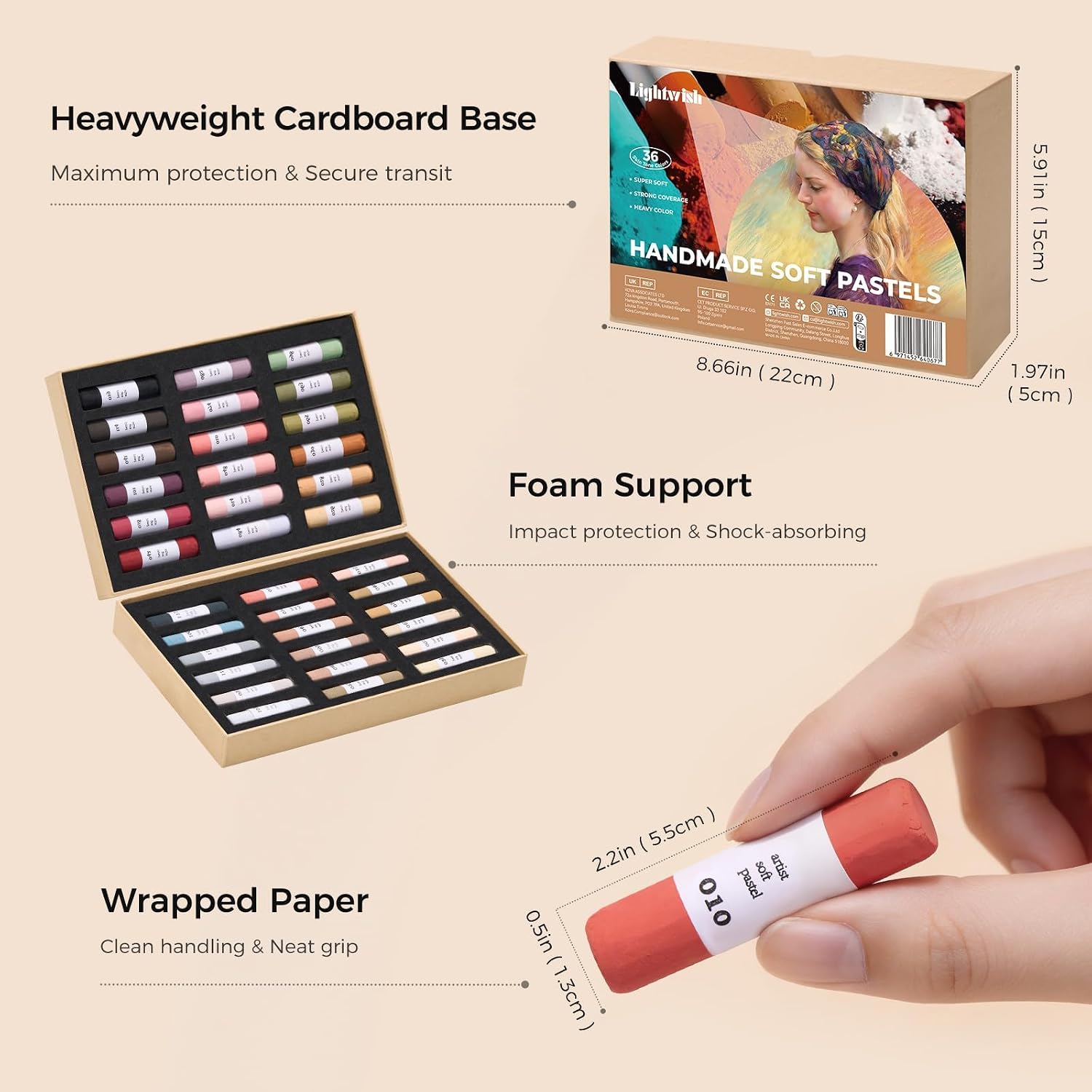 LIGHTWISH 36-Color Professional Soft Pastels Set for Artists, Beginners & Adults - Non-Toxic, Vibrant Drawing Pastel Sticks for Art Sketching & Shading-Skin Tone