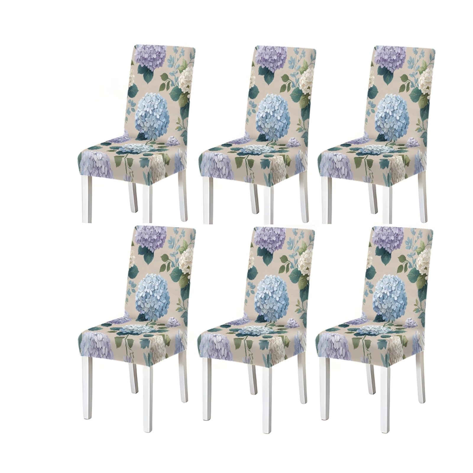 BOSUYBN Beige Blue Purple Hydrangea Floral Print Dining Chair Covers, Stretch Slipcovers For Home Kitchen Dining Room Party, 2/4/6PCS Furniture Protectors for Home Dining Room(6PCSChair cover)