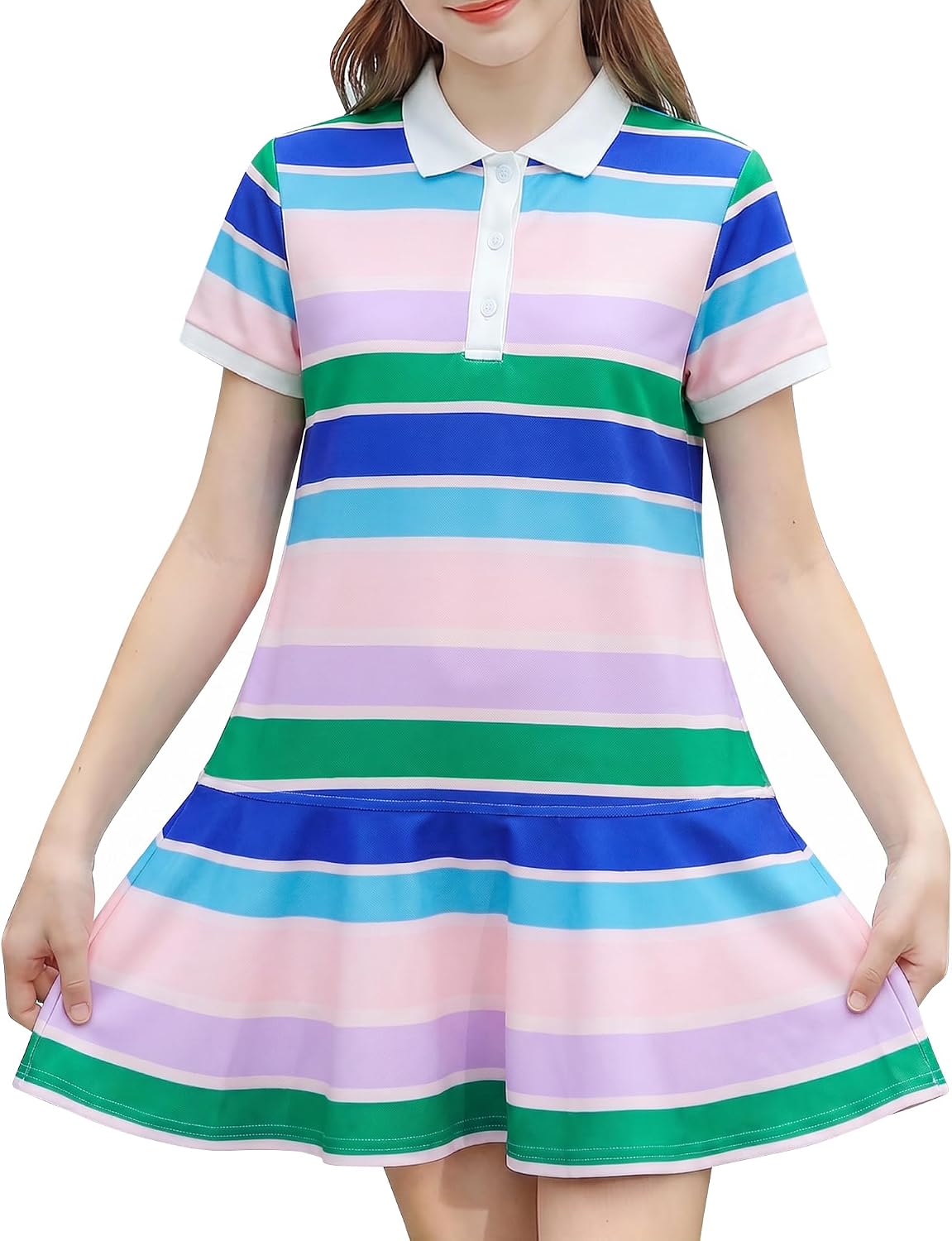 Kids4ever Girls Polo Dress Cotton Blend School Uniform 11-12Y Green Striped