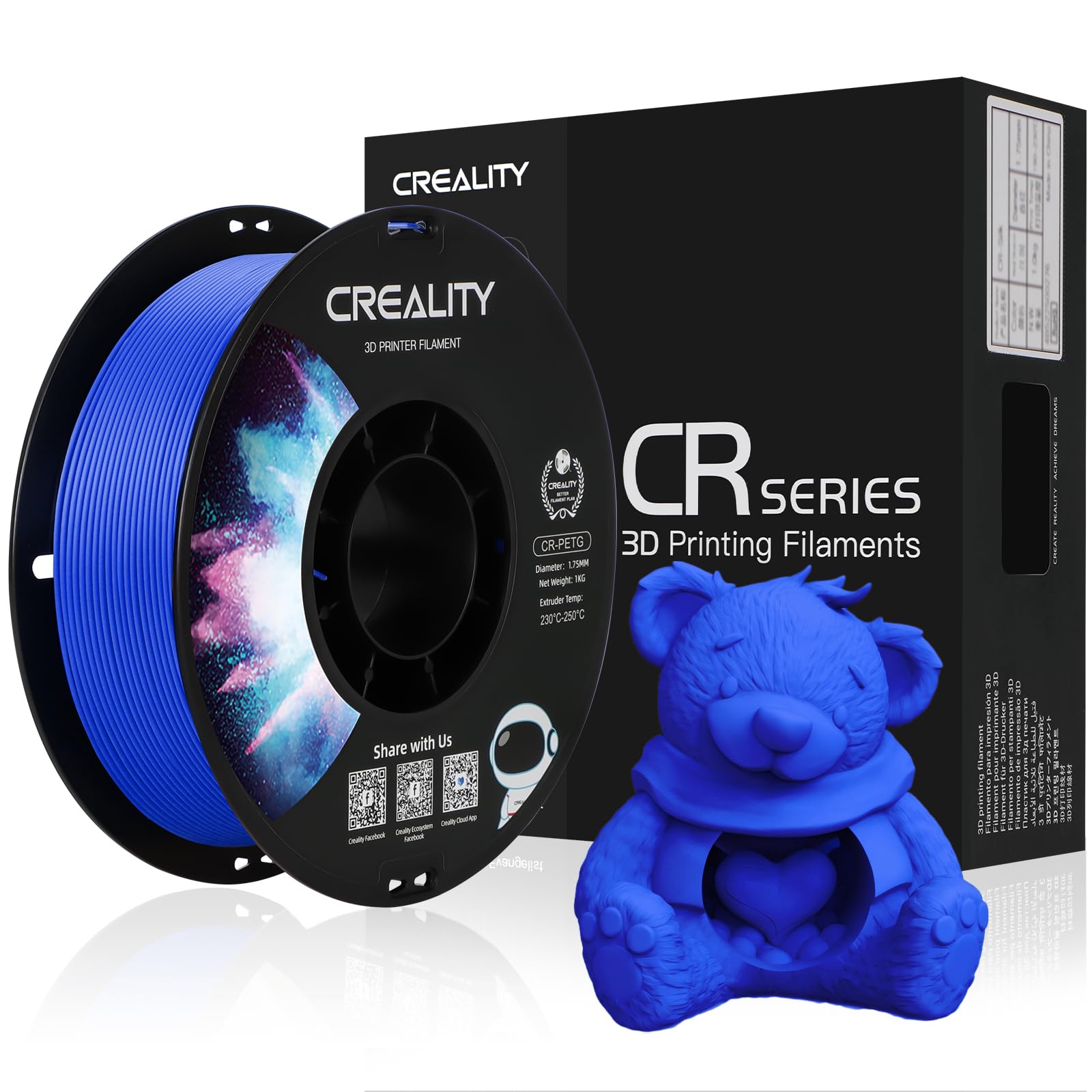 Creality Filamento PETG 1,75 mm, Ufficiale Filamento Stampante 3D Che Non si Aggroviglia, Forte Legame e Prestazioni a Sbalzo Precisione Dimensionale +/-0,03 mm, 2,2 lbs/Spool, Blu