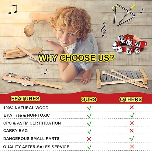 Miniatura 2 de LOOIKOOS Instrumentos musicales internacionales de madera natural para niños pequeños y niños juguetes musicales educativos ecológicos con bolsa de