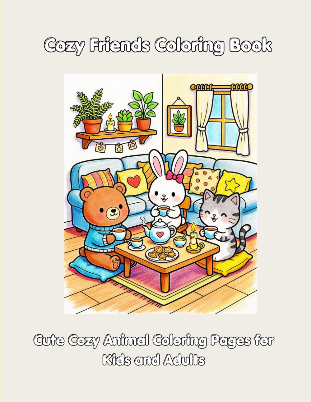 Cozy Friends Coloring Book: Cute Cozy Animal Coloring Pages for Kids and Adults