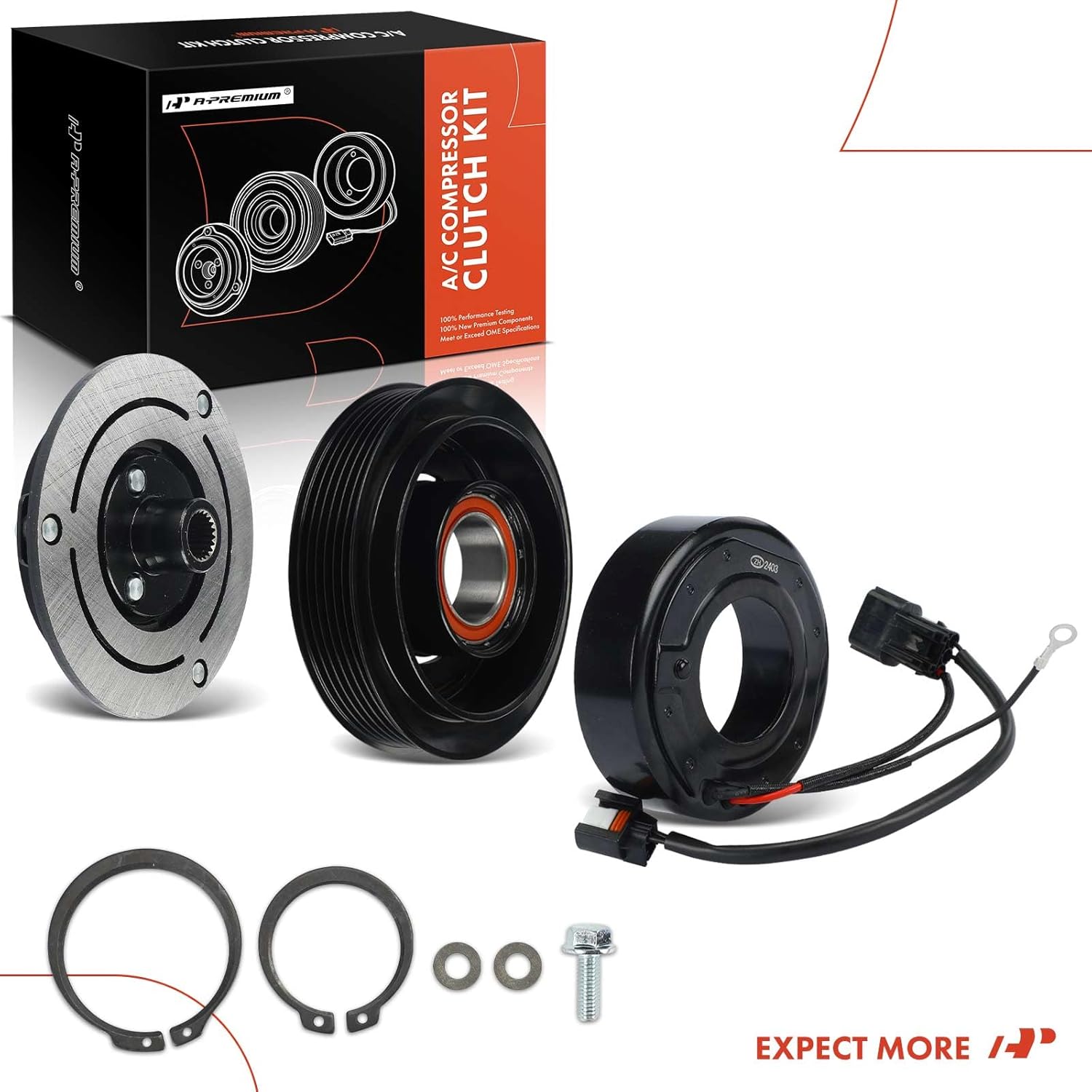 A-Premium Air Conditioner AC Compressor Clutch Kit Compatible with Hyundai Accent 2018-2019 1.6L & Kia Rio 2018-2019 1.6L