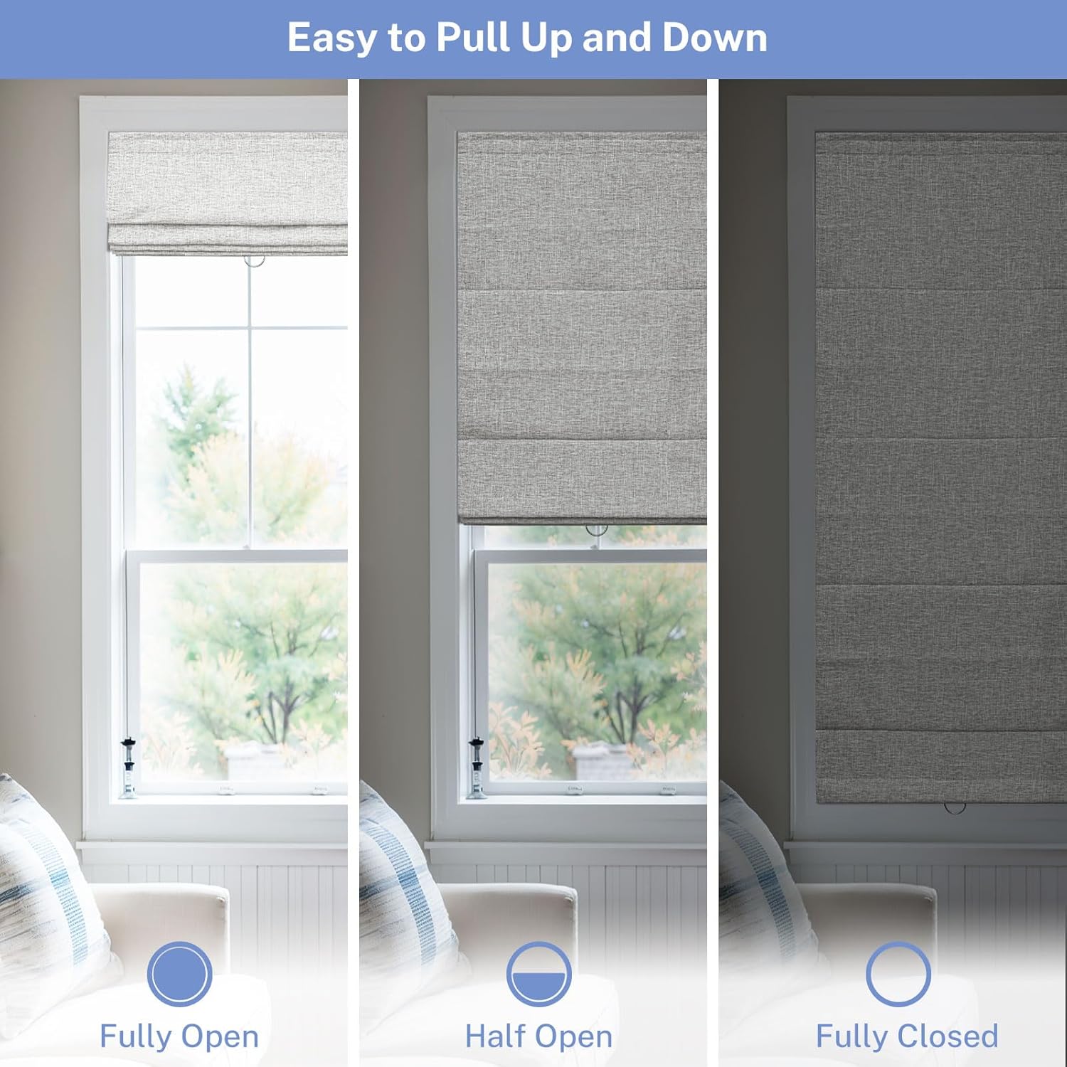 UrMoon Cordless Roman Shade for Windows Waterproof Blackout Roman Shades for Door Fabric Window Blinds for Home, Camel Color(80% Brown), 17" W x 84" H