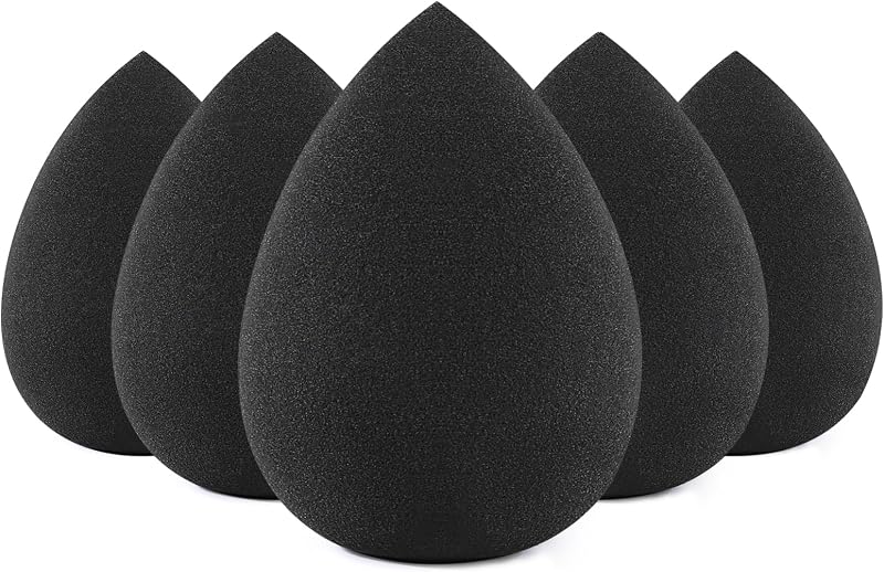 Makeup Sponge Set, 5 Pcs Latex-Free Foundation Beauty Sponges, Black | Blending Flawless for Liquid, Cream, and Powder, Vegan Boun Boun Makeup Sponges, Wet or Dry Use, Reusable, Easy to Clean