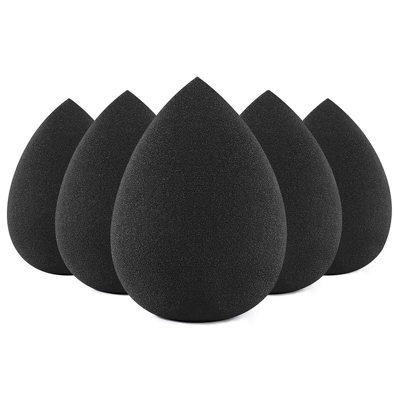 Esponjas de maquiagem BEAKEY em formato de gota, sem látex, pretas — Pacote com 5